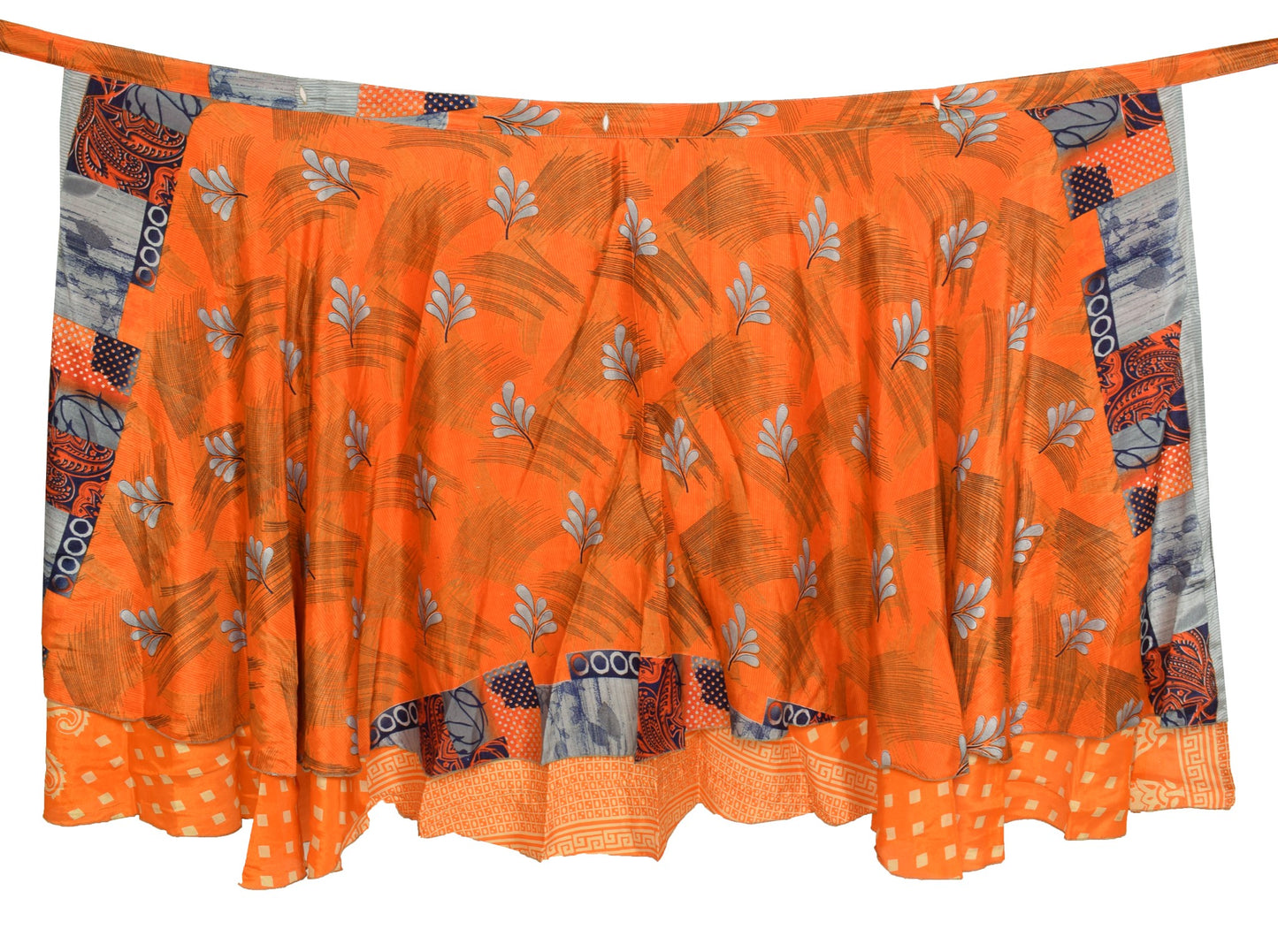 Sushila Vintage Orange Saree Magic Wrap Reversible Skirt Art Silk Beach Dress Hippie