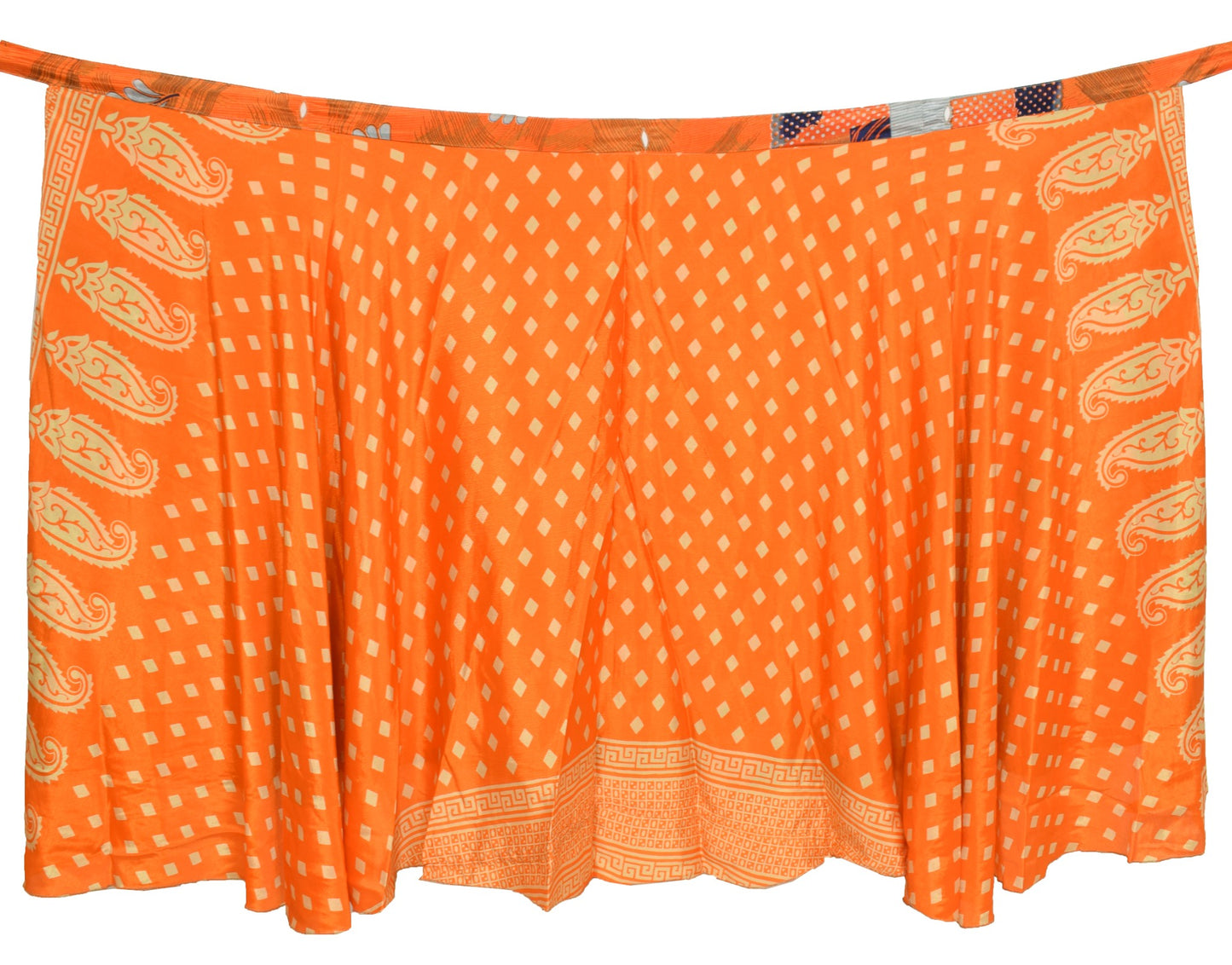 Sushila Vintage Orange Saree Magic Wrap Reversible Skirt Art Silk Beach Dress Hippie