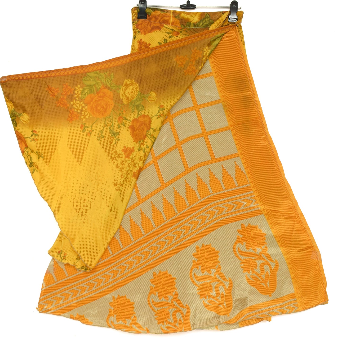 Sushila Vintage Floral Art Silk Saree Magic Wrap Reversible Skirt Beach Dress