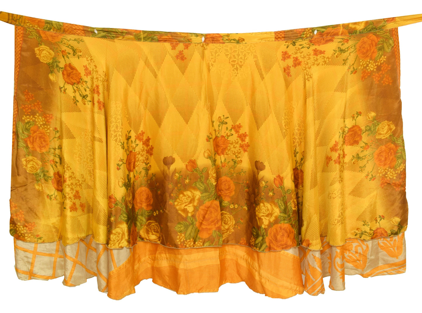 Sushila Vintage Floral Art Silk Saree Magic Wrap Reversible Skirt Beach Dress