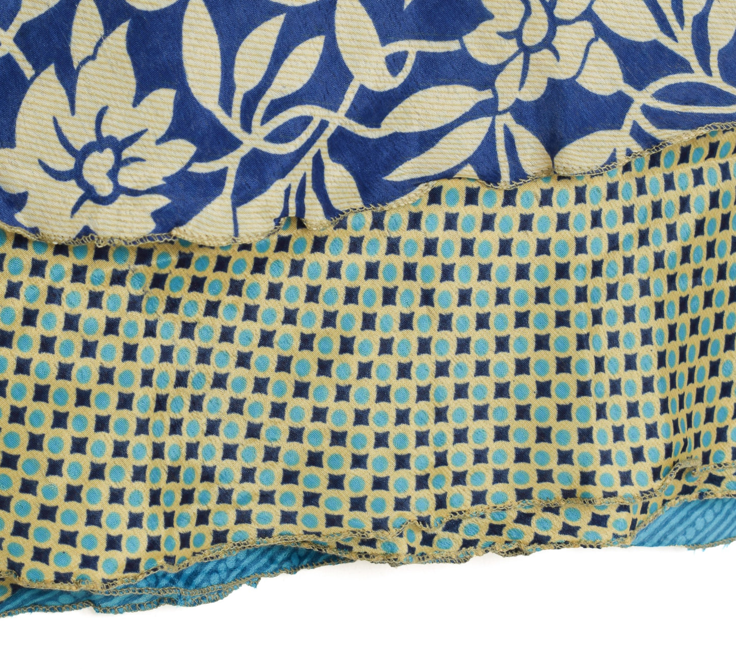 Sushila Vintage Blue Art Silk Saree Magic Wrap Reversible Skirt Dot Beach Dress