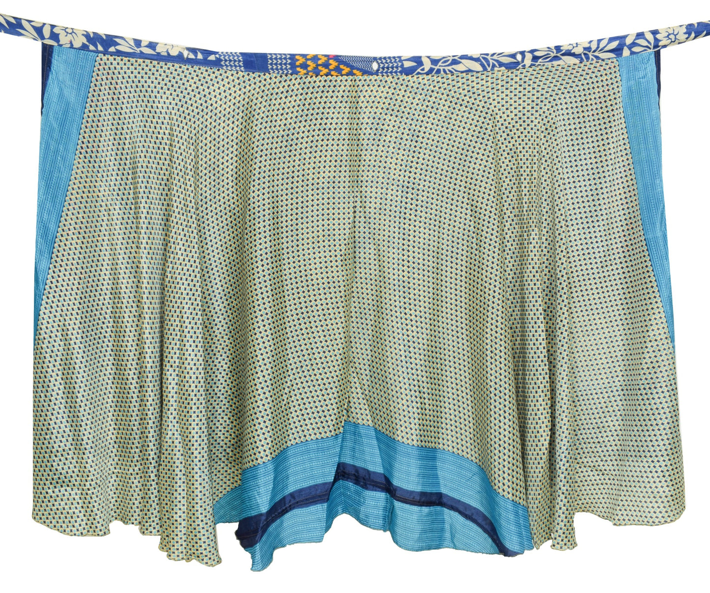 Sushila Vintage Blue Art Silk Saree Magic Wrap Reversible Skirt Dot Beach Dress