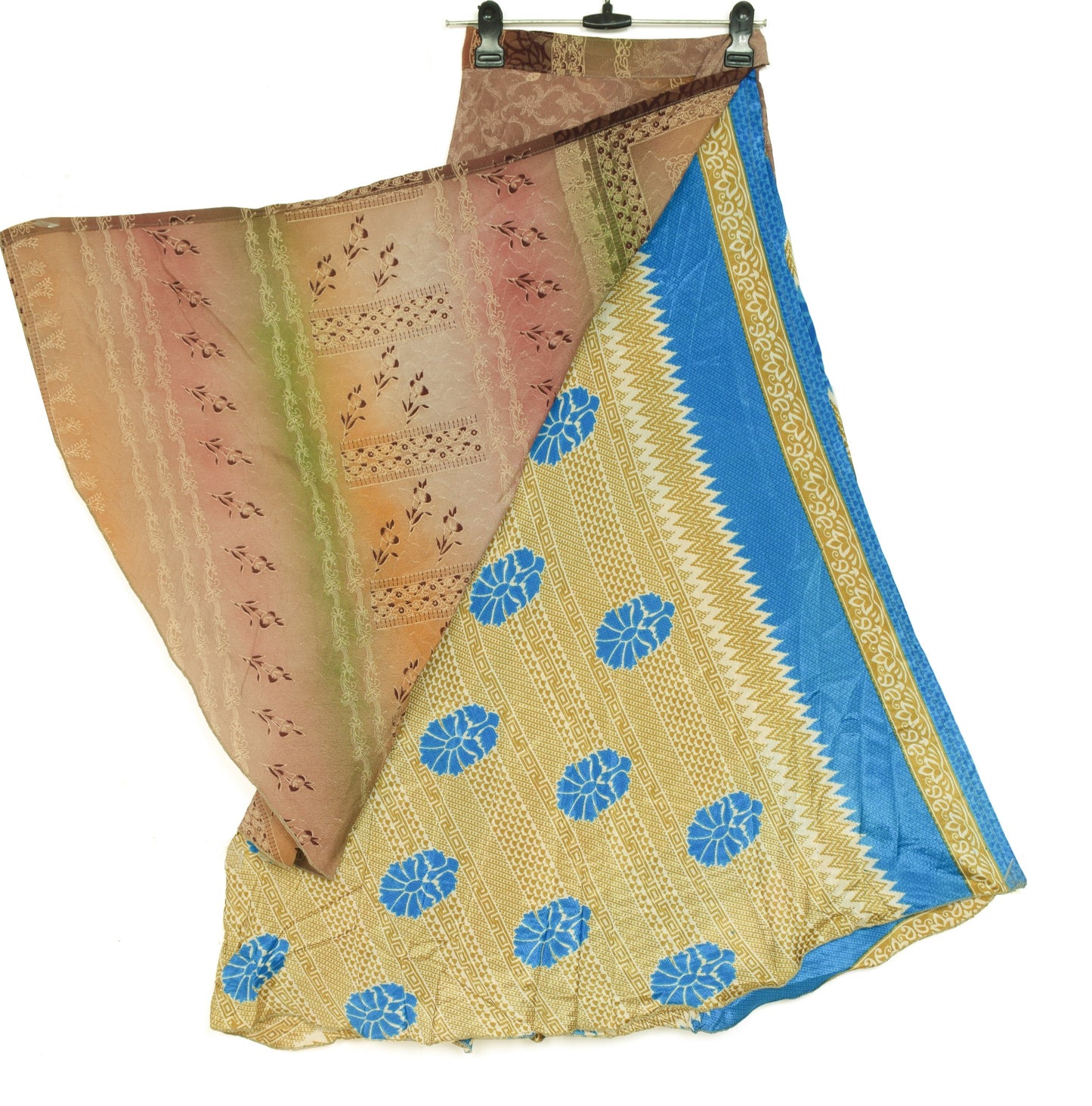 Sushila Vintage Floral Art Silk Saree Magic Wrap Reversible Skirt Beach Dress