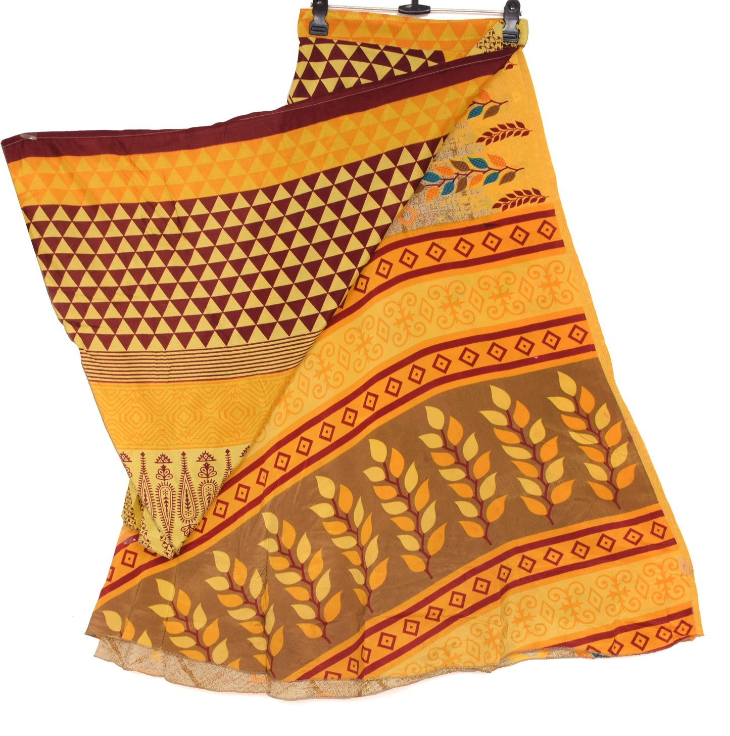 Sushila Vintage Floral Art Silk Saree Magic Wrap Reversible Skirt Beach Dress Hippie