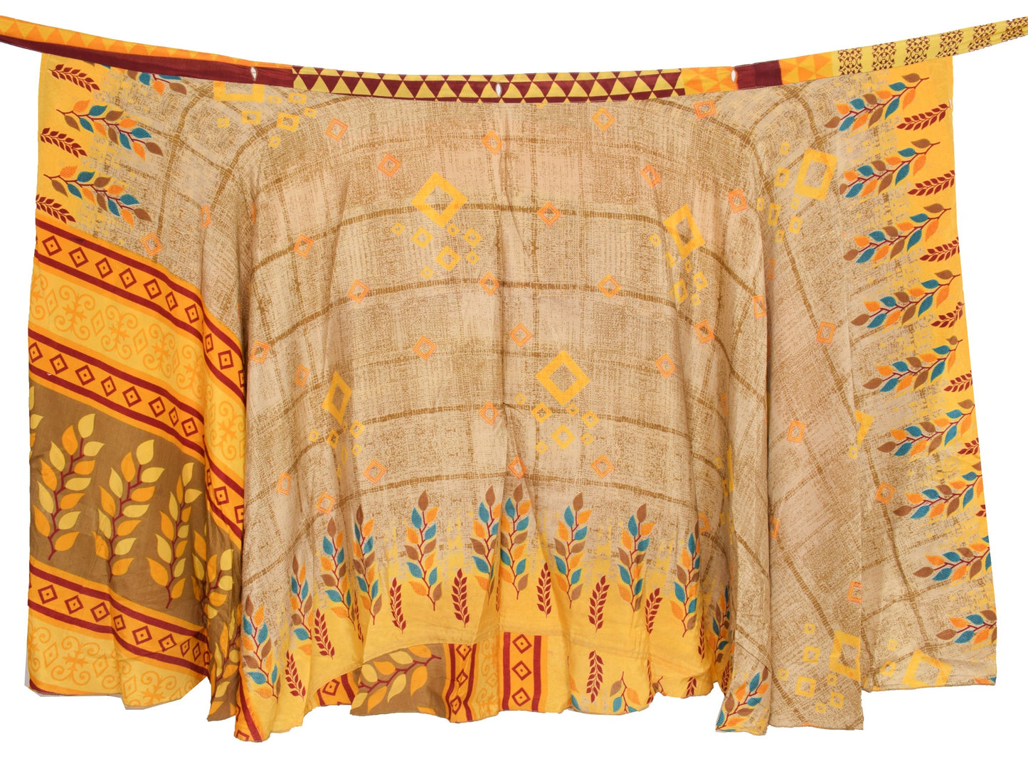 Sushila Vintage Floral Art Silk Saree Magic Wrap Reversible Skirt Beach Dress Hippie