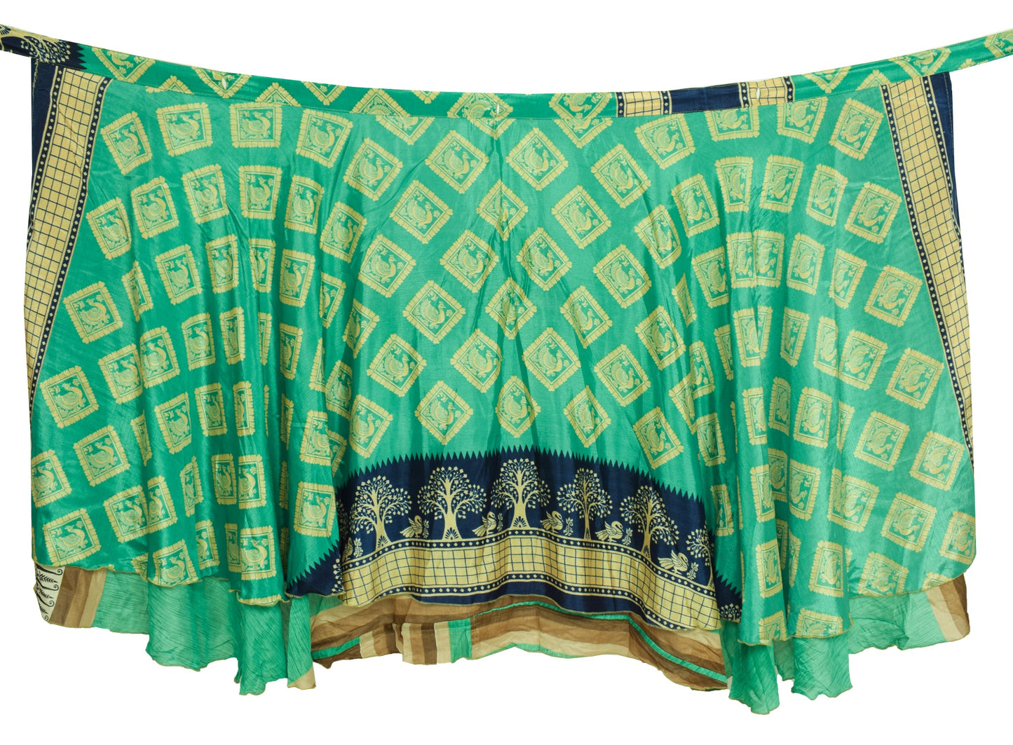 Sushila Vintage Aqua Green Saree Magic Wrap Reversible Art Silk Skirt Beach Dress