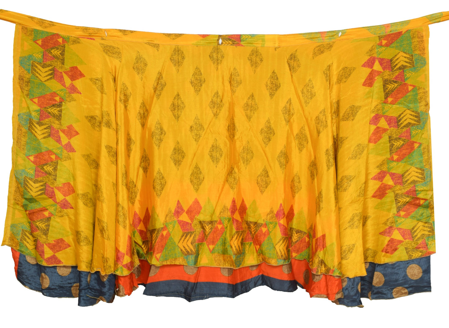 Sushila Vintage Gray Yellow Saree Magic Wrap Reversible Art Silk Skirt Beach Dress