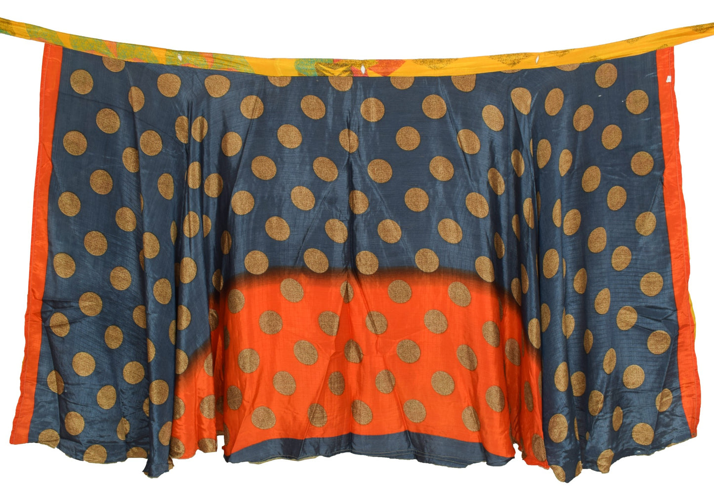 Sushila Vintage Gray Yellow Saree Magic Wrap Reversible Art Silk Skirt Beach Dress