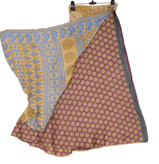 Sushila Vintage Mauve Art Silk Saree Magic Wrap Reversible Skirt Beach Dress Hippie