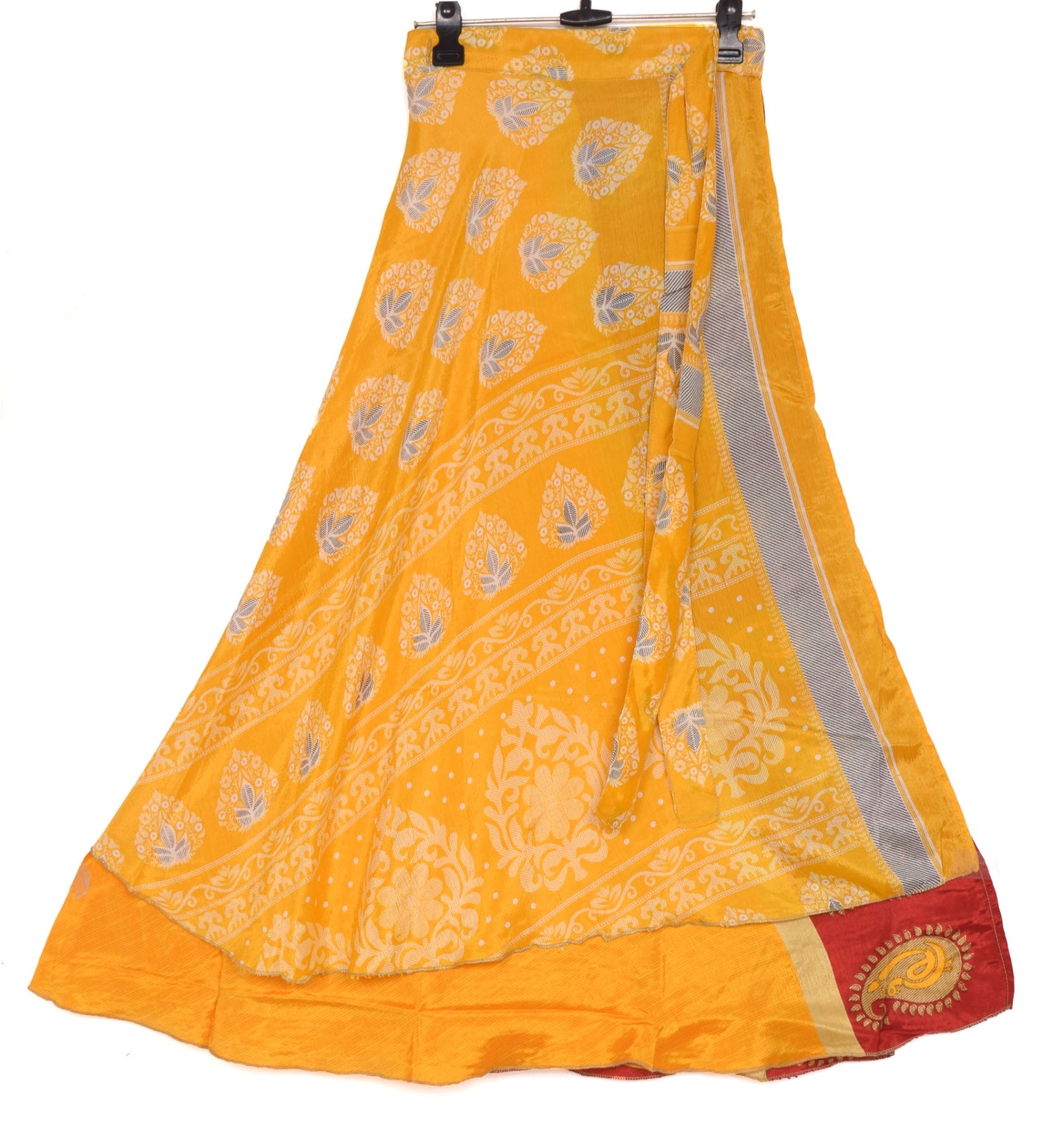 Sushila Vintage Yellow Saree Magic Wrap Reversible Skirt Art Silk Beach Dress Boho
