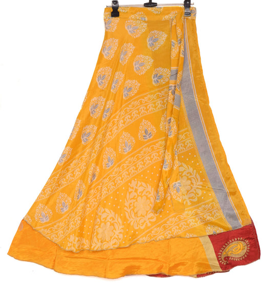 Sushila Vintage Yellow Saree Magic Wrap Reversible Skirt Art Silk Beach Dress Boho
