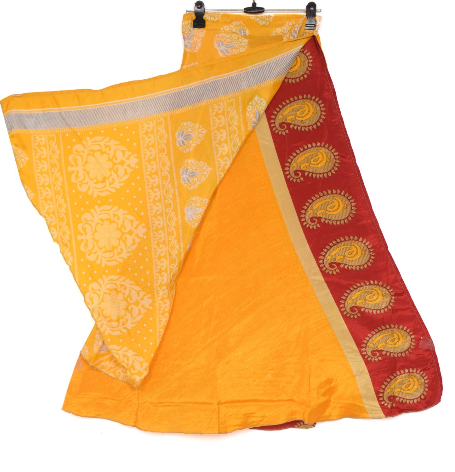 Sushila Vintage Yellow Saree Magic Wrap Reversible Skirt Art Silk Beach Dress Boho