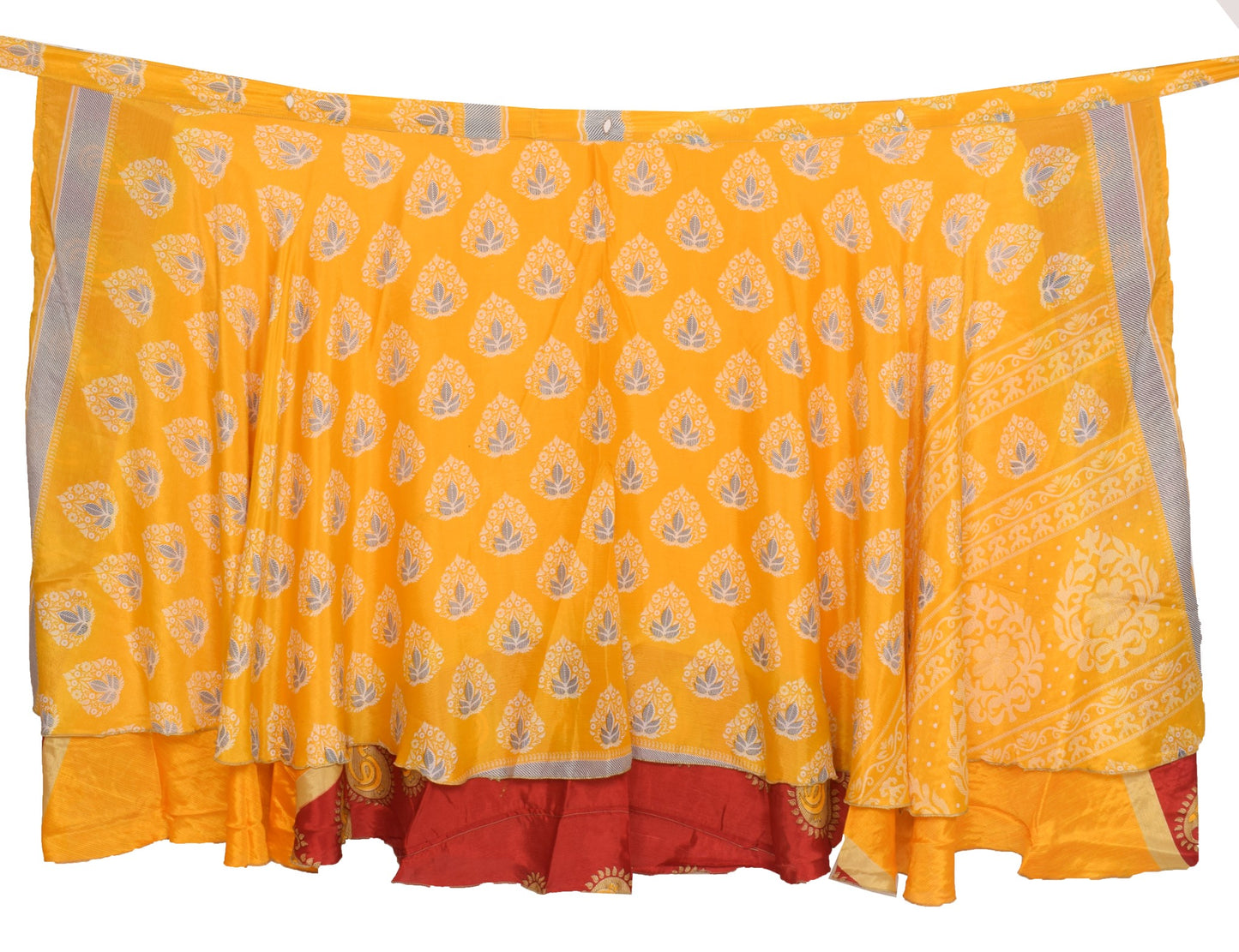 Sushila Vintage Yellow Saree Magic Wrap Reversible Skirt Art Silk Beach Dress Boho