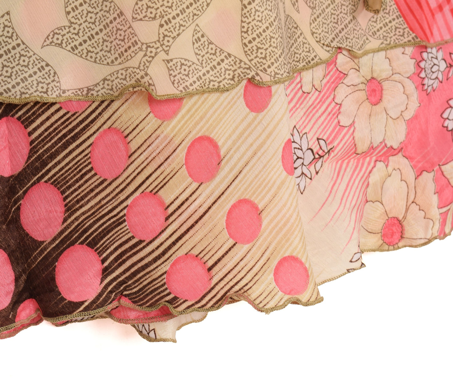 Sushila Vintage Pink Cream Saree Magic Wrap Reversible Skirt Art Silk Beach Dress