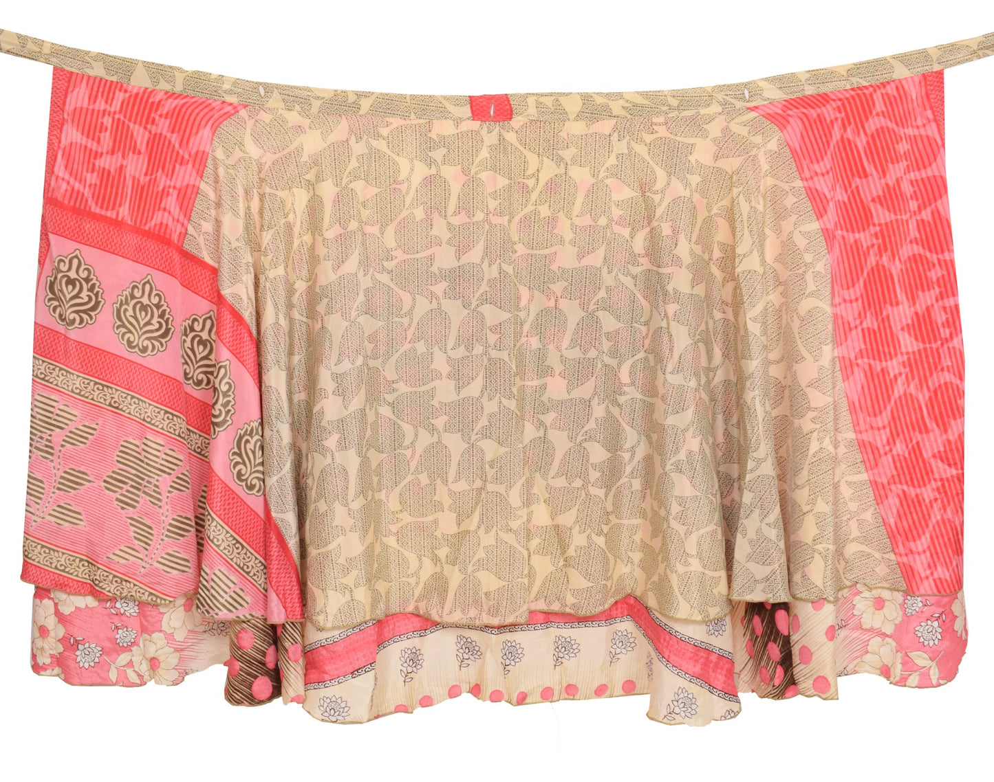 Sushila Vintage Pink Cream Saree Magic Wrap Reversible Skirt Art Silk Beach Dress