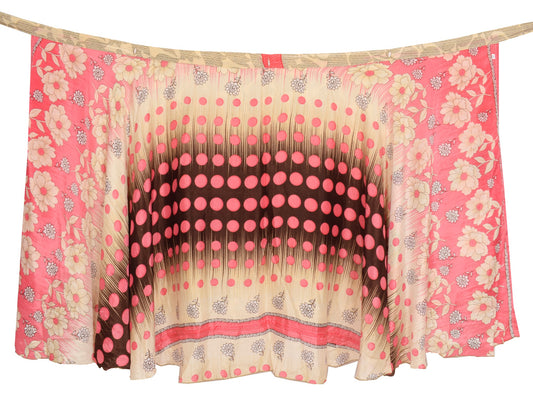 Sushila Vintage Pink Cream Saree Magic Wrap Reversible Skirt Art Silk Beach Dress