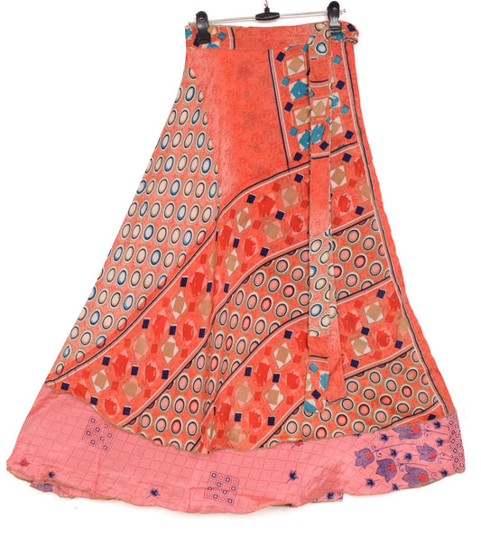 Sushila Vintage Pink Art Silk Saree Magic Wrap Reversible Skirt Beach Dress Boho