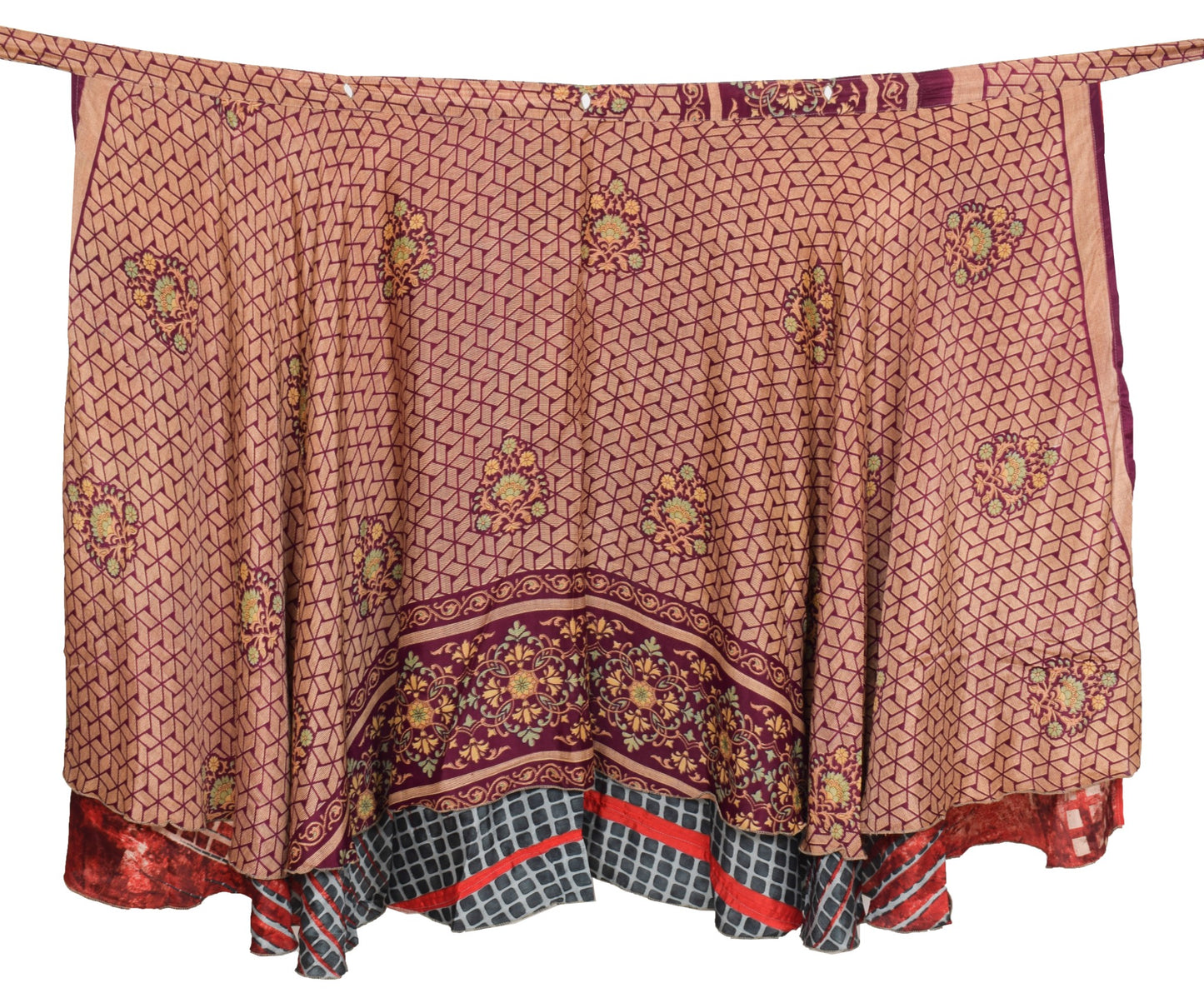 Sushila Vintage Red Saree Magic Wrap Reversible Skirt Beach Art Silk Dress Hippie