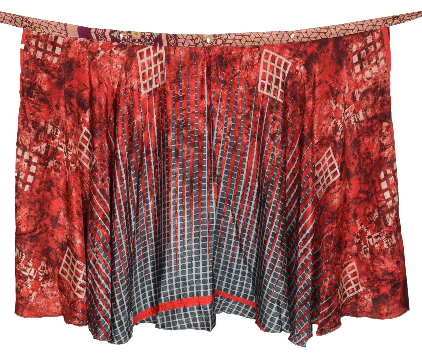 Sushila Vintage Red Saree Magic Wrap Reversible Skirt Beach Art Silk Dress Hippie