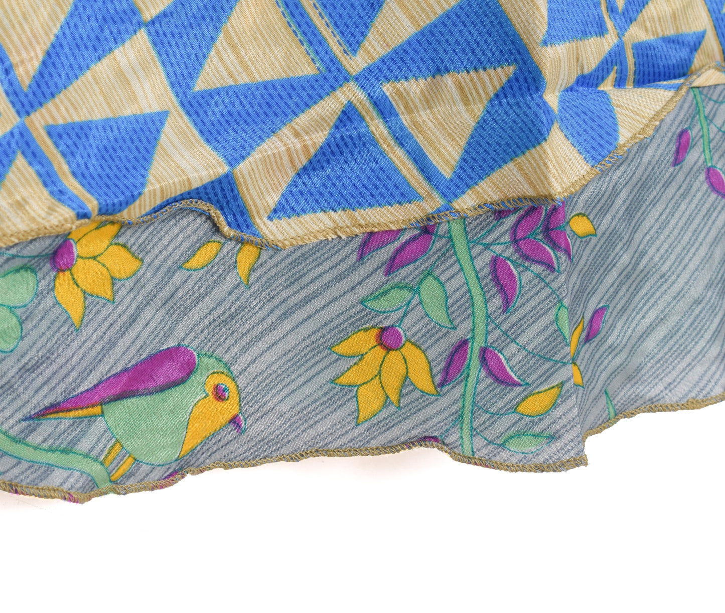 Sushila Vintage Art Silk Saree Magic Wrap Reversible Skirt Blue Green Beach Dress