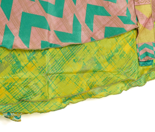 Sushila Vintage Art Silk Saree Magic Wrap Pink Green Reversible Skirt Beach Dress