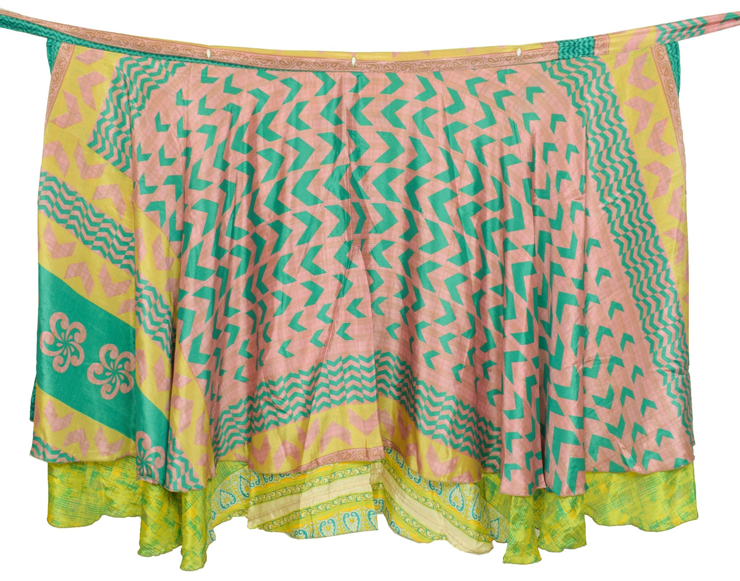 Sushila Vintage Art Silk Saree Magic Wrap Pink Green Reversible Skirt Beach Dress