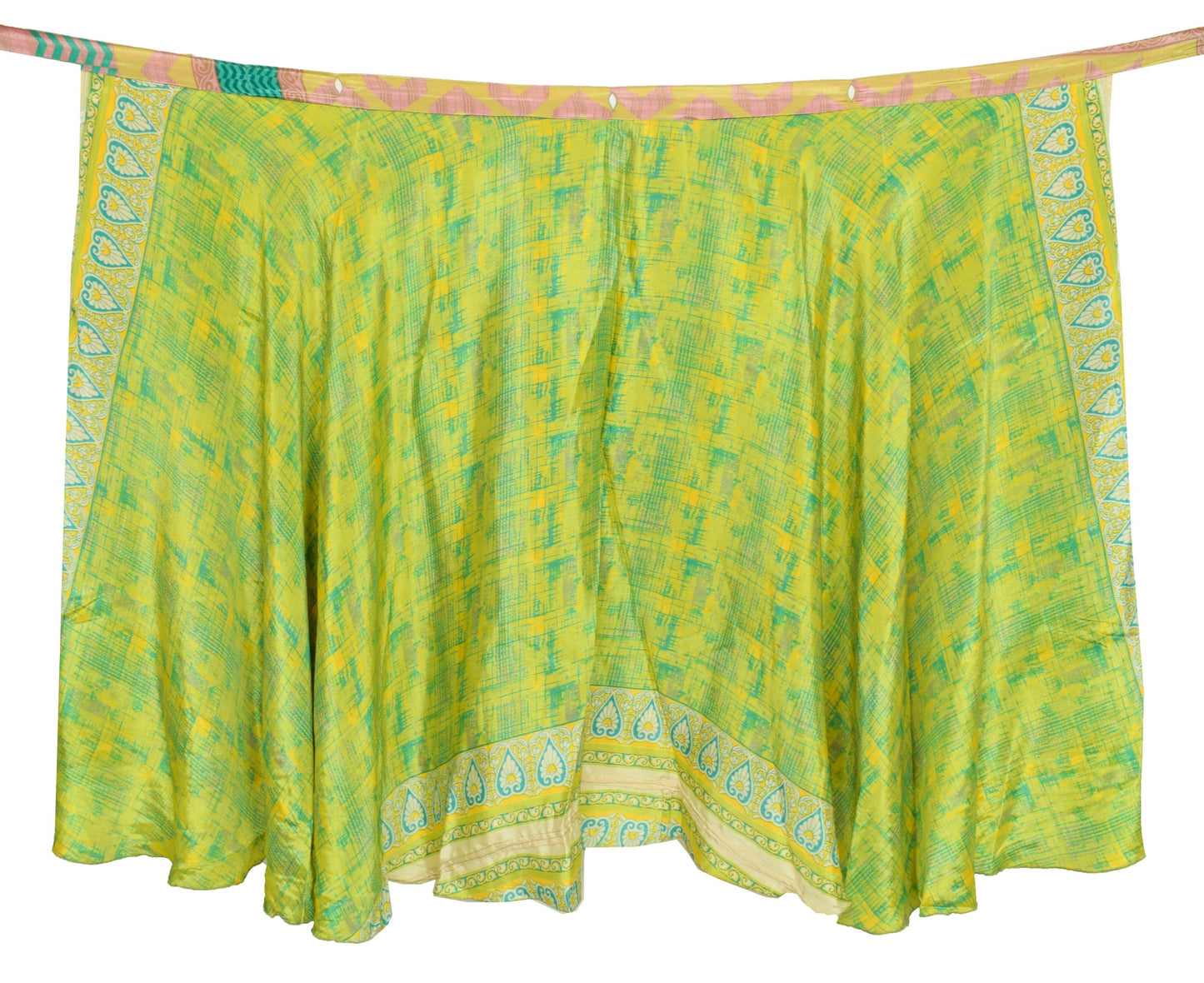 Sushila Vintage Art Silk Saree Magic Wrap Pink Green Reversible Skirt Beach Dress