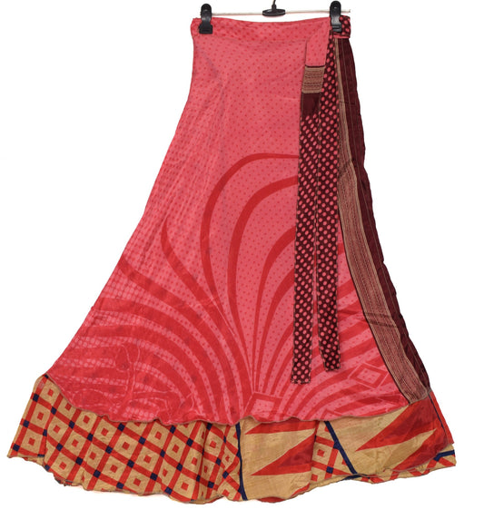 Sushila Vintage Art Silk Saree Magic Wrap Multi-Color Reversible Skirt Beach Dress