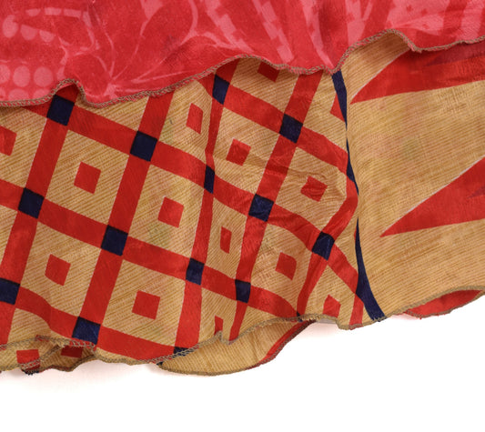 Sushila Vintage Art Silk Saree Magic Wrap Multi-Color Reversible Skirt Beach Dress