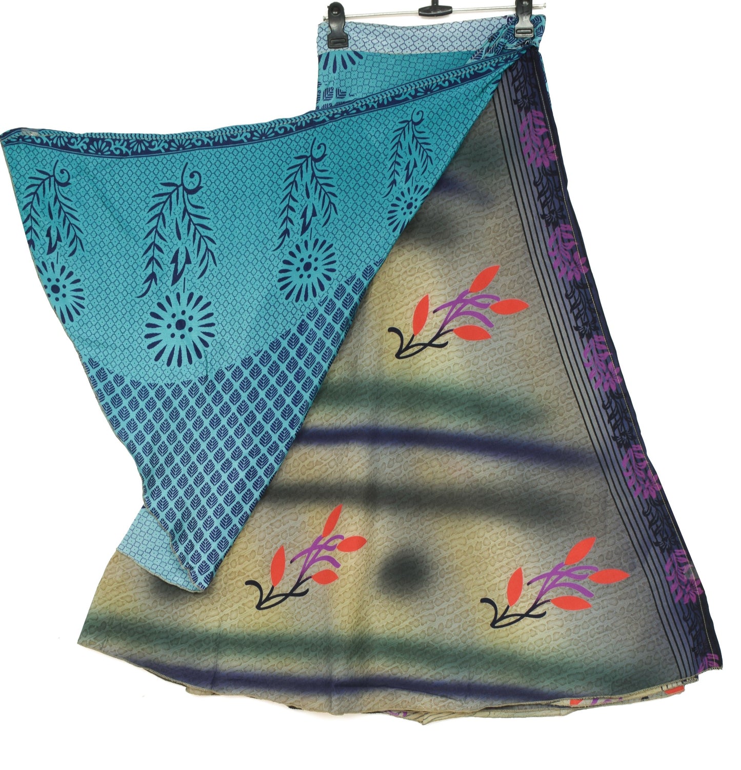 Sushila Vintage Floral Saree Magic Wrap Reversible Skirt Art Silk Boho Beach Dress