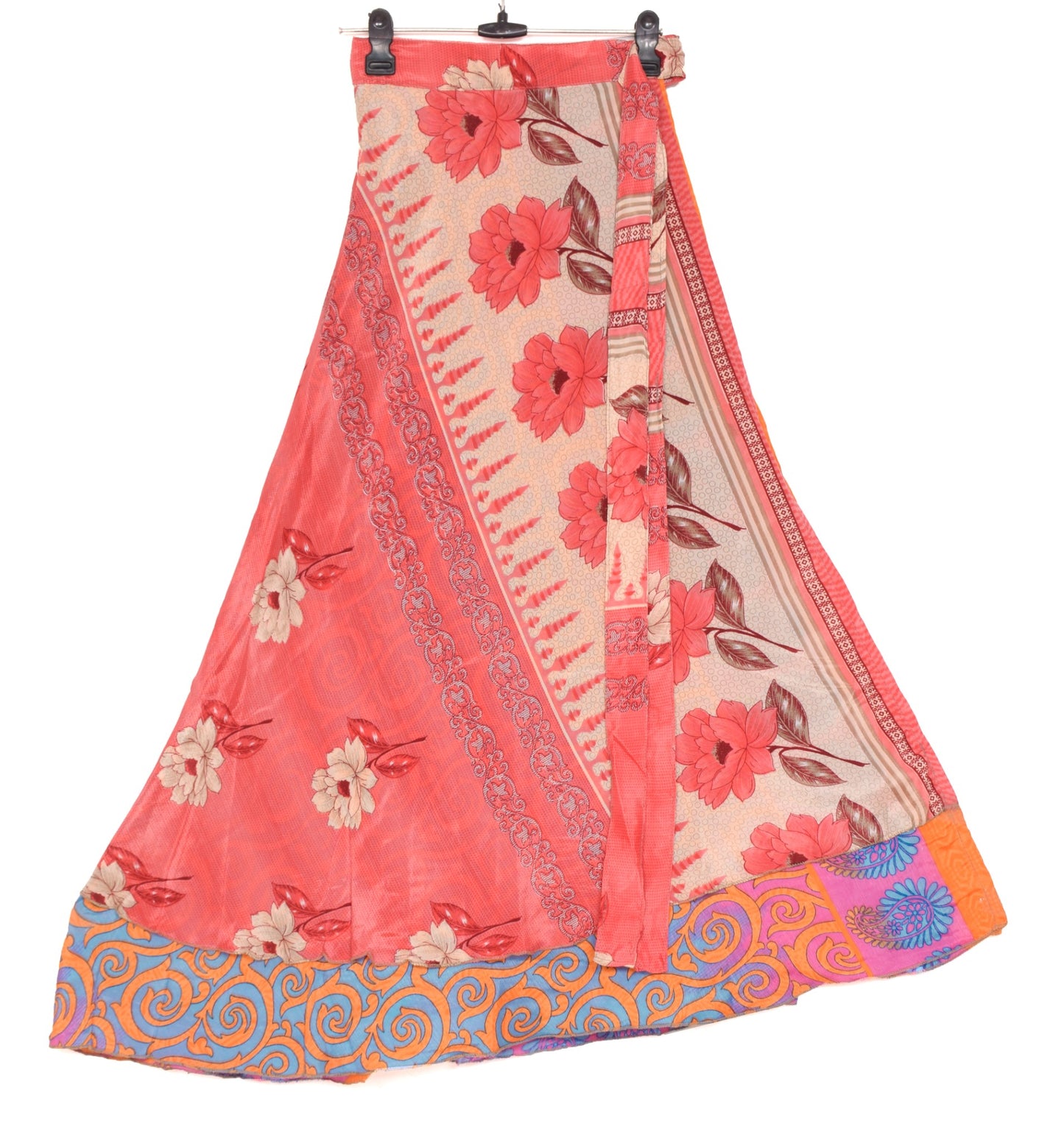 Sushila Vintage Floral Saree Magic Wrap Reversible Skirt Beach Art Silk Dress Hippie
