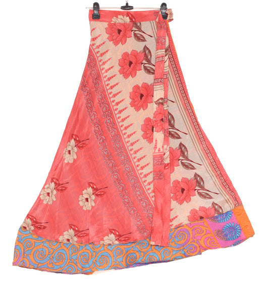 Sushila Vintage Floral Saree Magic Wrap Reversible Skirt Beach Art Silk Dress Hippie