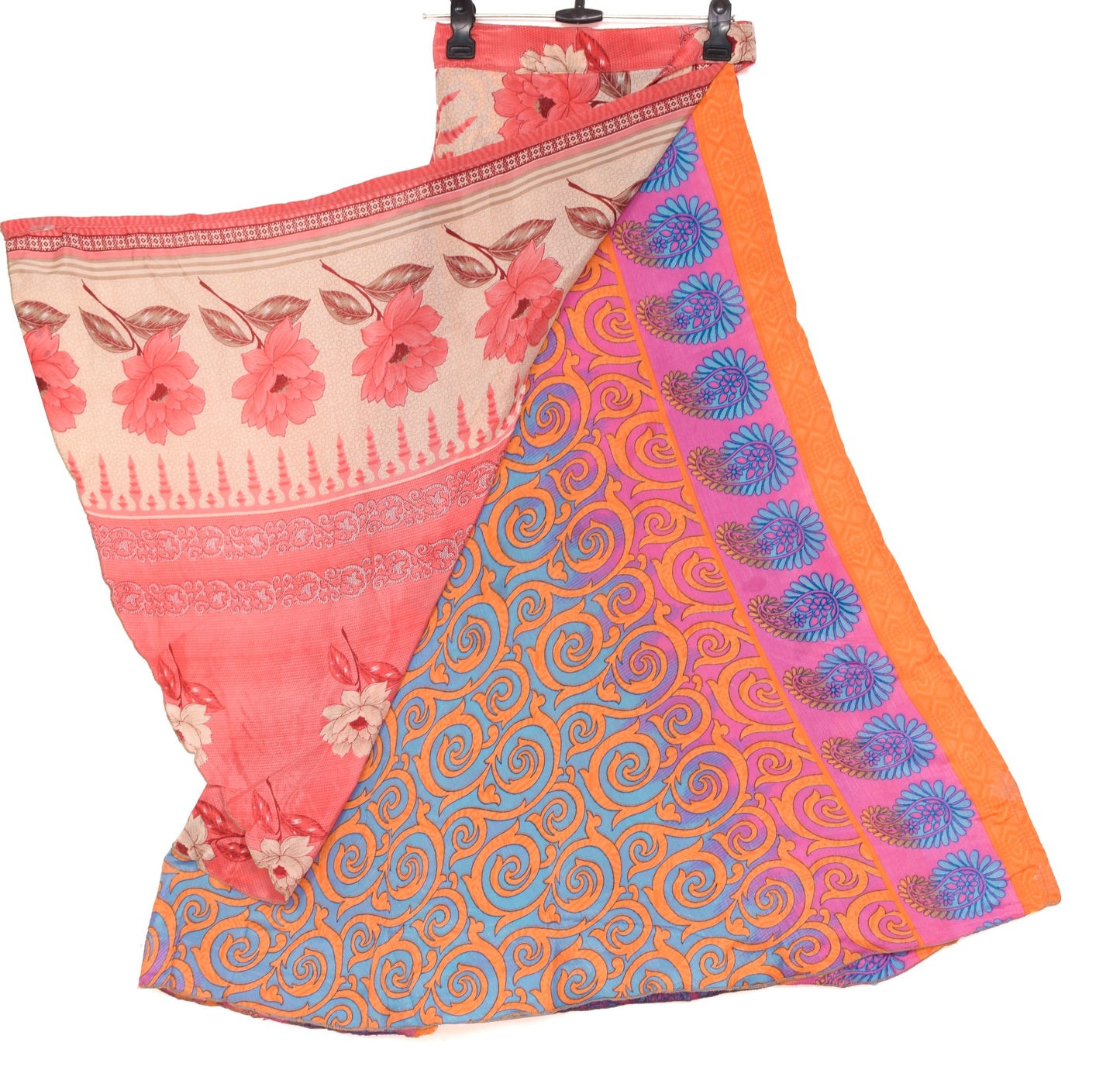 Sushila Vintage Floral Saree Magic Wrap Reversible Skirt Beach Art Silk Dress Hippie