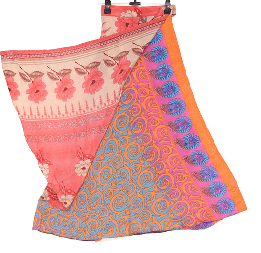 Sushila Vintage Floral Saree Magic Wrap Reversible Skirt Beach Art Silk Dress Hippie