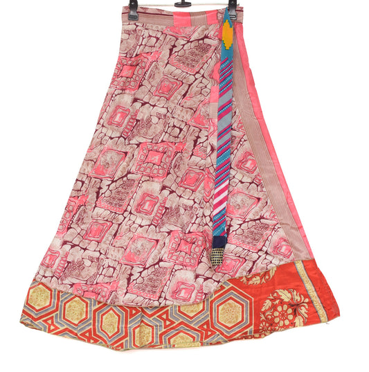 Sushila Vintage Art Silk Saree Magic Wrap Reversible Skirt Beach Dress Multi-Color