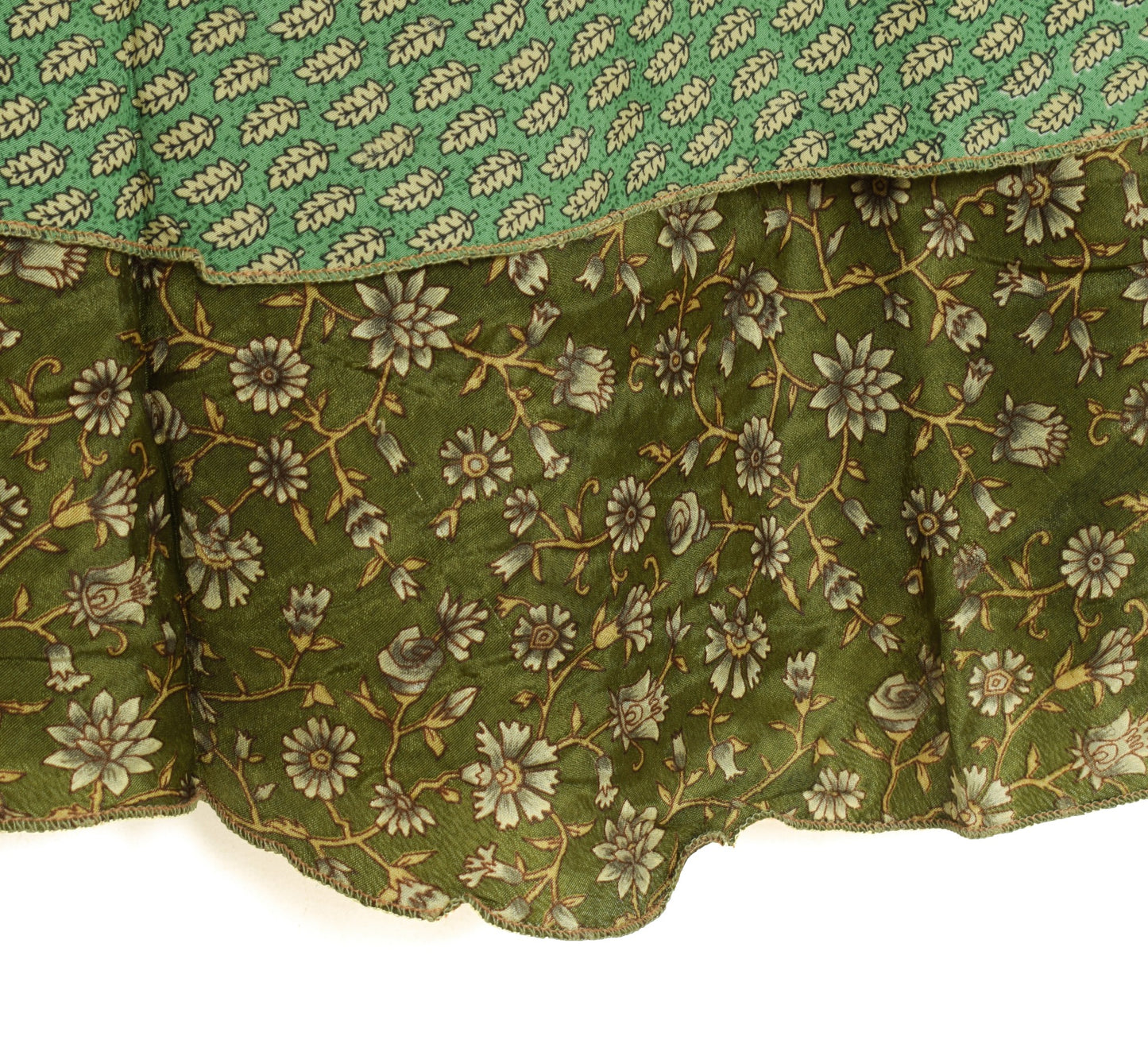 Sushila Vintage Henna Green Saree Magic Wrap Reversible Art Silk Skirt Beach Dress