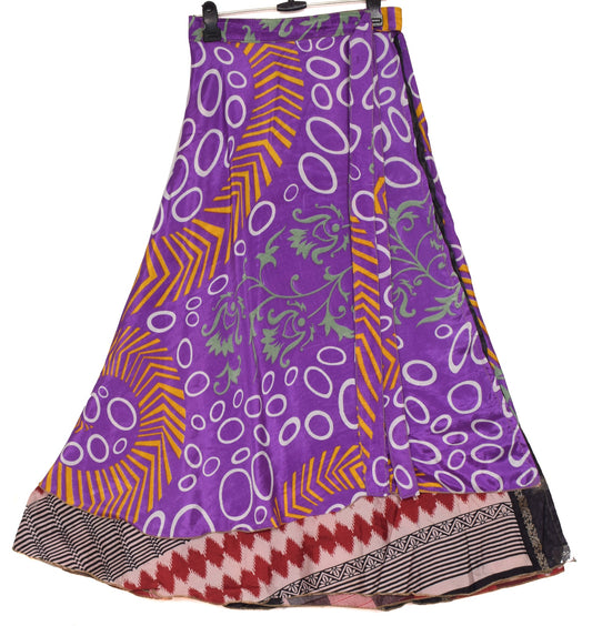 Sushila Vintage Art Silk Saree Magic Wrap Multi-Color Reversible Skirt Beach Dress