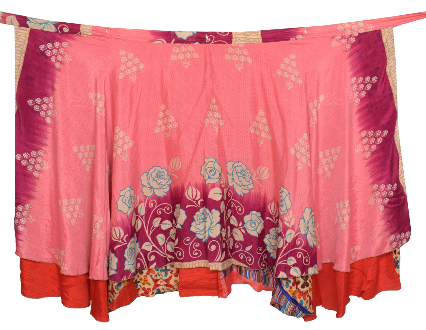 Sushila Vintage Handmade Red Saree Magic Wrap Reversible Skirt Art Silk Beach Dress