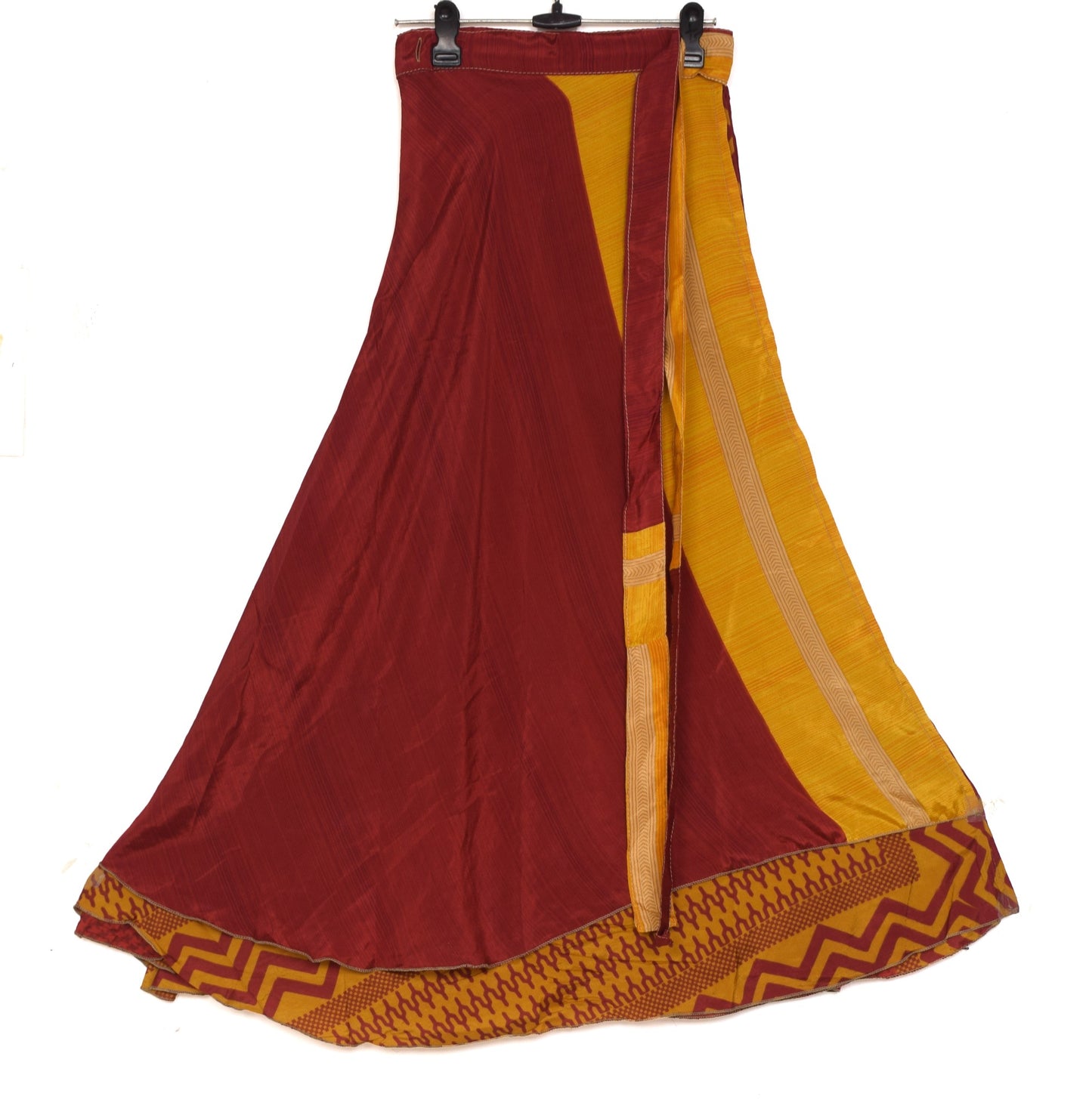 Sushila Vintage Red Saree Magic Wrap Reversible Skirt Art Silk Handmade Beach Dress