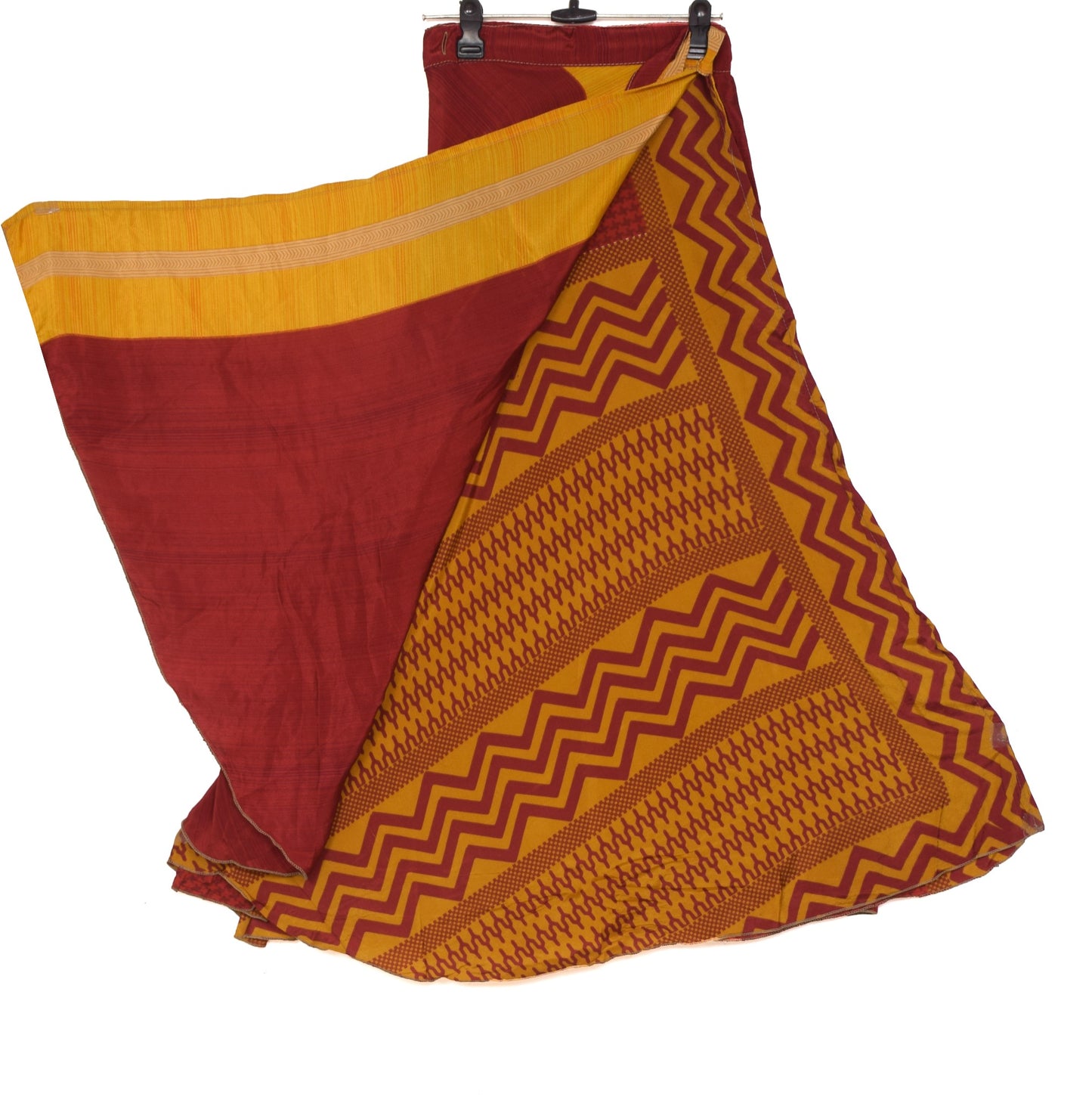 Sushila Vintage Red Saree Magic Wrap Reversible Skirt Art Silk Handmade Beach Dress