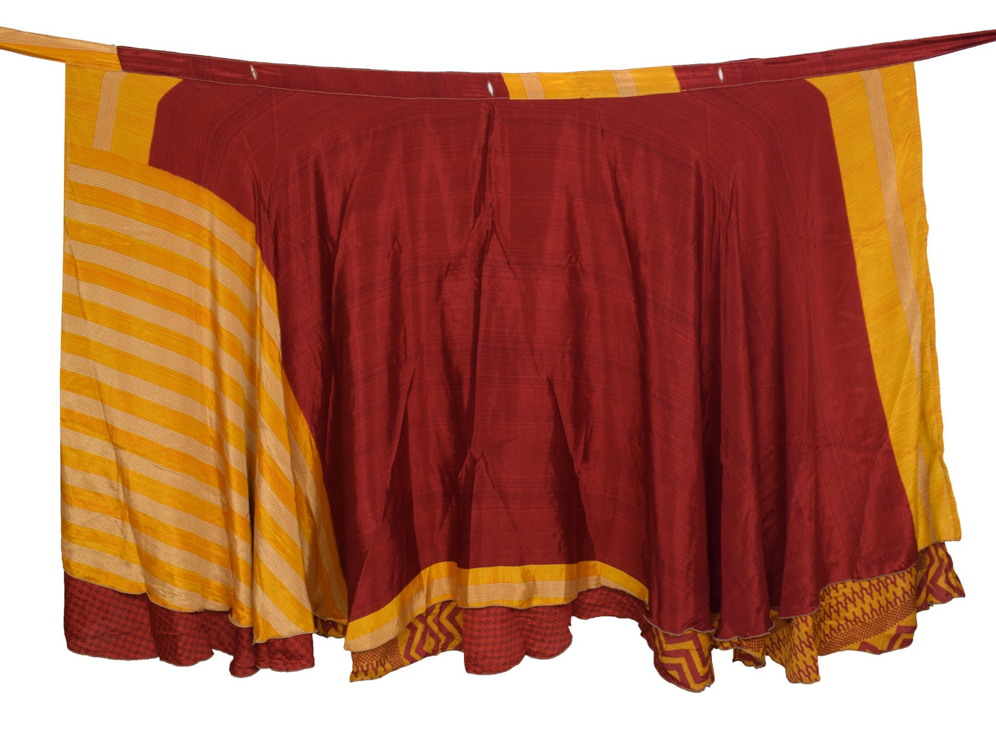 Sushila Vintage Red Saree Magic Wrap Reversible Skirt Art Silk Handmade Beach Dress
