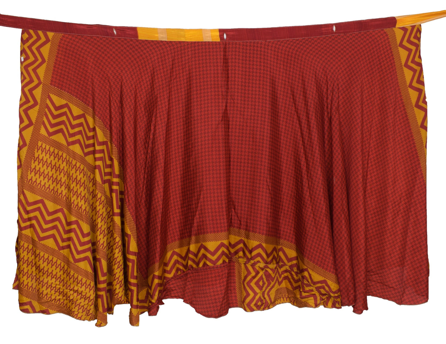 Sushila Vintage Red Saree Magic Wrap Reversible Skirt Art Silk Handmade Beach Dress