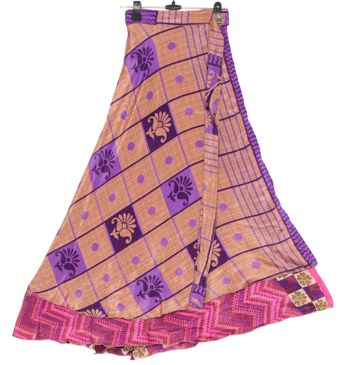 Sushila Vintage Dark Pink Saree Magic Wrap Reversible Skirt Art Silk Beach Dress