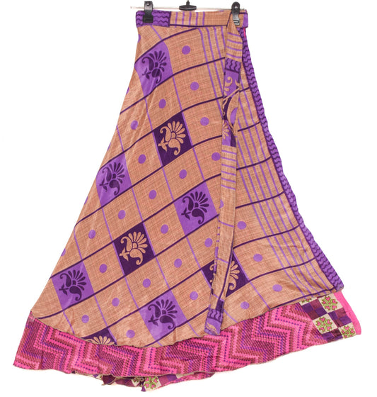 Sushila Vintage Dark Pink Saree Magic Wrap Reversible Skirt Art Silk Beach Dress