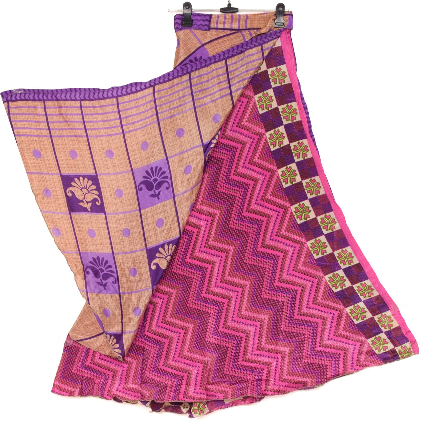 Sushila Vintage Dark Pink Saree Magic Wrap Reversible Skirt Art Silk Beach Dress