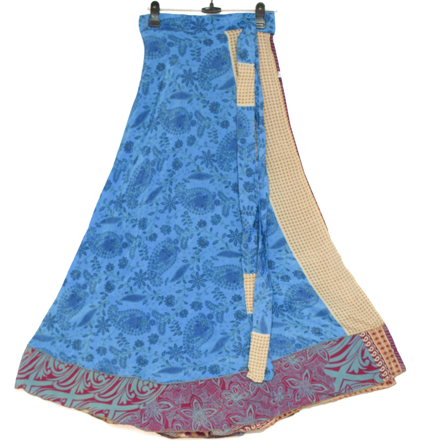 Sushila Vintage Blue Purple Saree Magic Wrap Reversible Skirt Art Silk Beach Dress