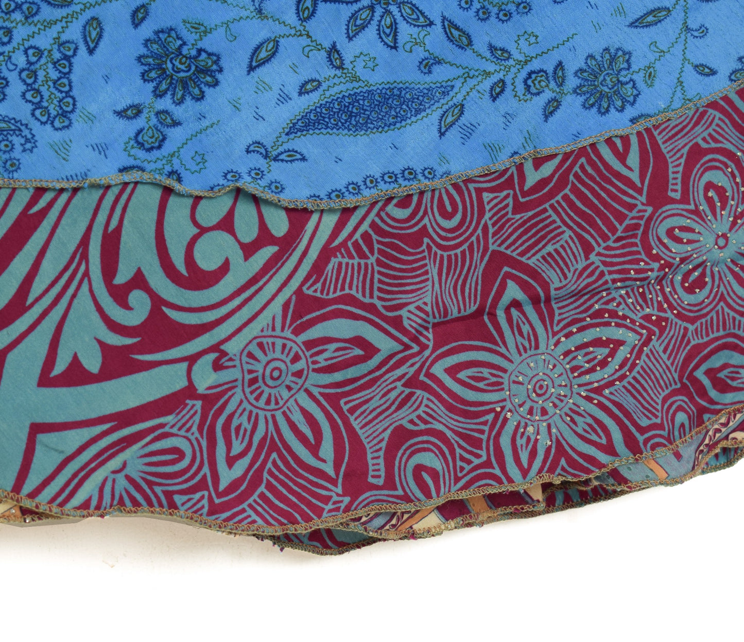 Sushila Vintage Blue Purple Saree Magic Wrap Reversible Skirt Art Silk Beach Dress
