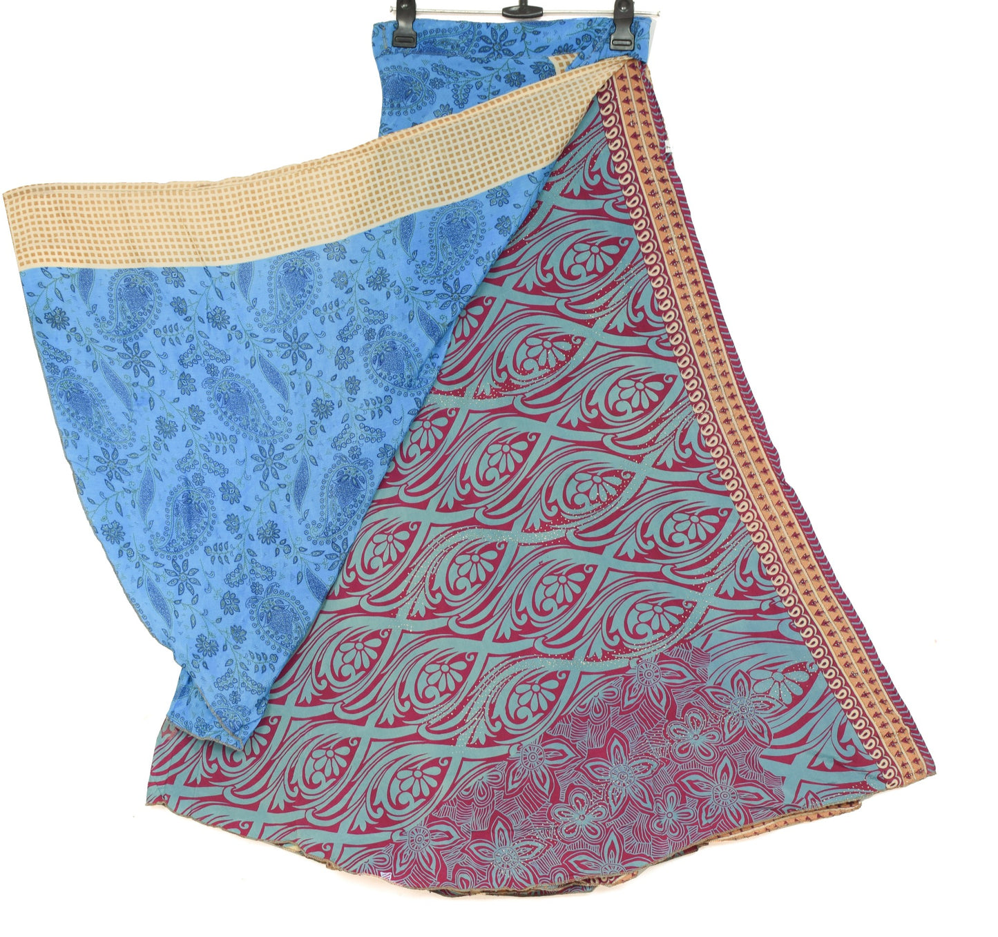 Sushila Vintage Blue Purple Saree Magic Wrap Reversible Skirt Art Silk Beach Dress