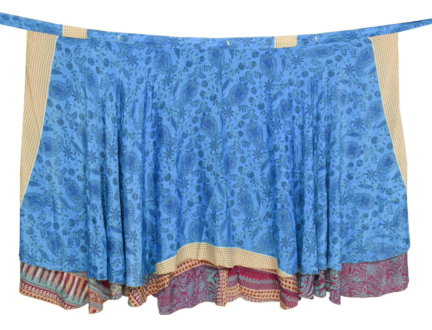 Sushila Vintage Blue Purple Saree Magic Wrap Reversible Skirt Art Silk Beach Dress