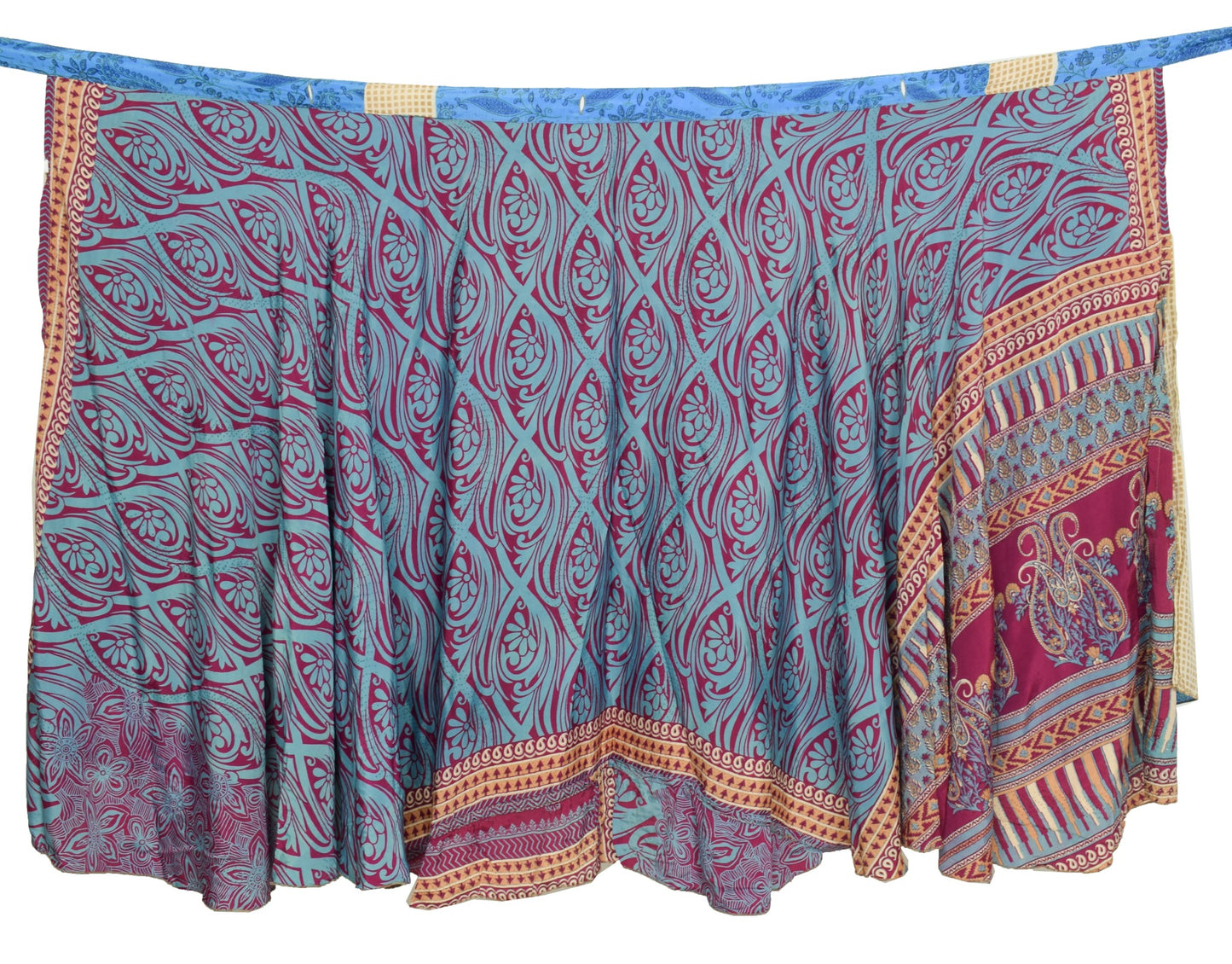 Sushila Vintage Blue Purple Saree Magic Wrap Reversible Skirt Art Silk Beach Dress